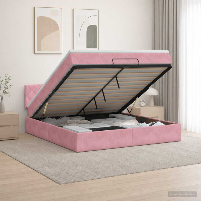 Pat ottoman cu saltea cu headboard Roz 140 x 190 cm Catifea - WALTI WALTI