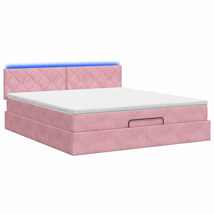 Pat Ottoman cu Saltea și LED Roz 180 x 200 cm Catifea WALTI