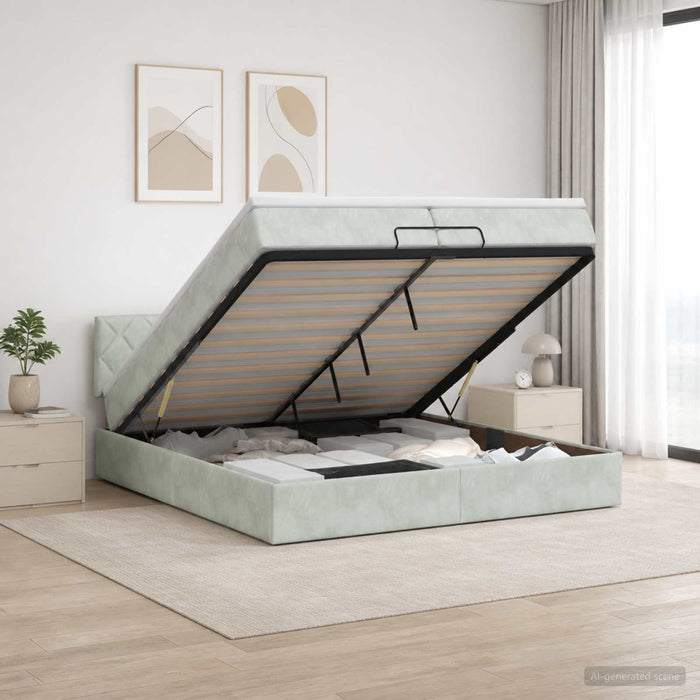 Pat ottoman cu saltea Gri deschis 200 x 200 cm Catifea - WALTI WALTI