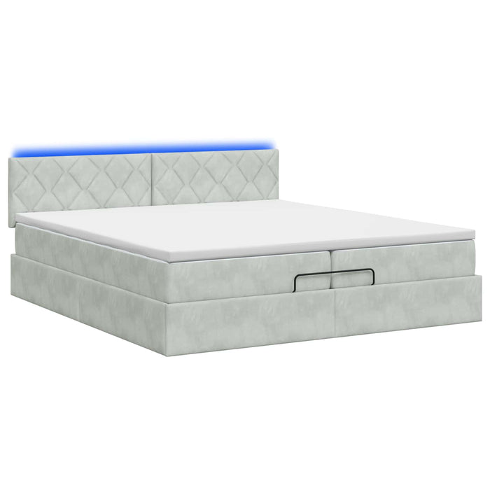Pat Ottoman cu Saltea și LED Gri deschis 200 x 200 cm Catifea WALTI