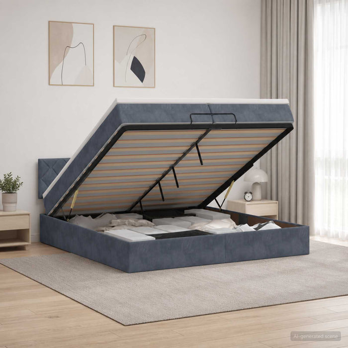 Pat Ottoman cu Saltea și LED Gri închis 200 x 200 cm Catifea WALTI
