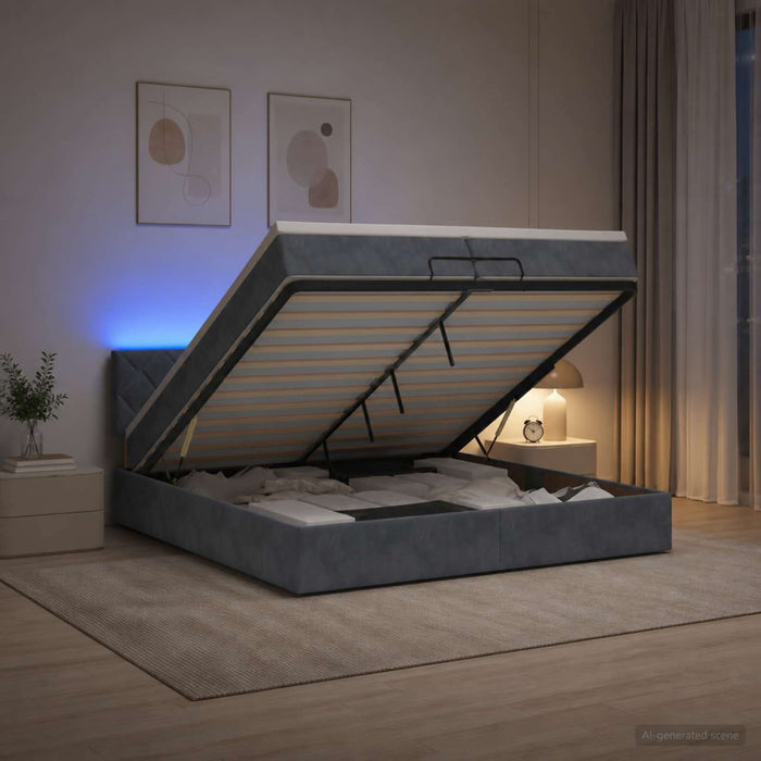 Pat Ottoman cu Saltea și LED Gri închis 200 x 200 cm Catifea WALTI