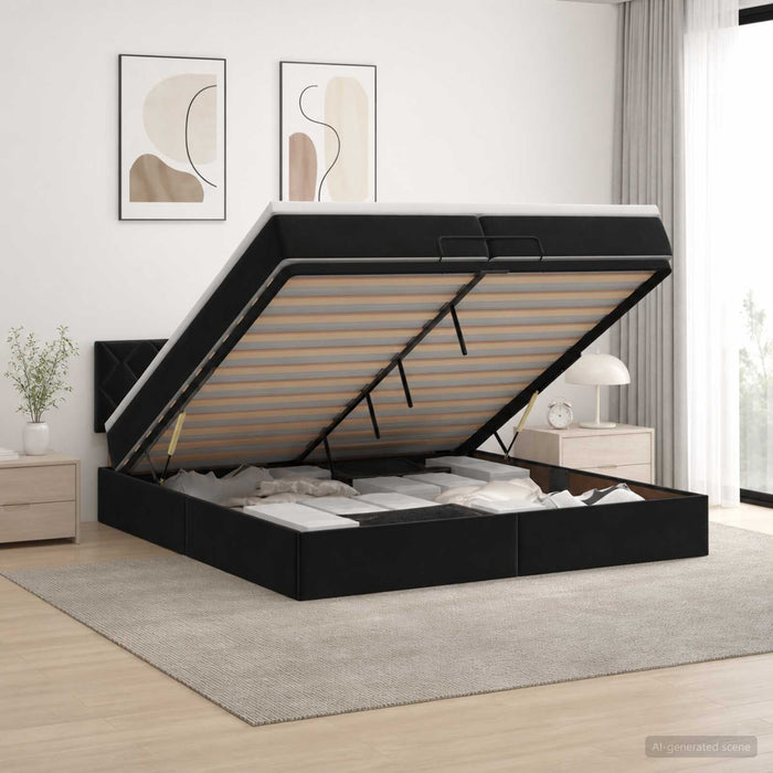 Pat ottoman cu saltea cu headboard Negru 200 x 200 cm Catifea WALTI