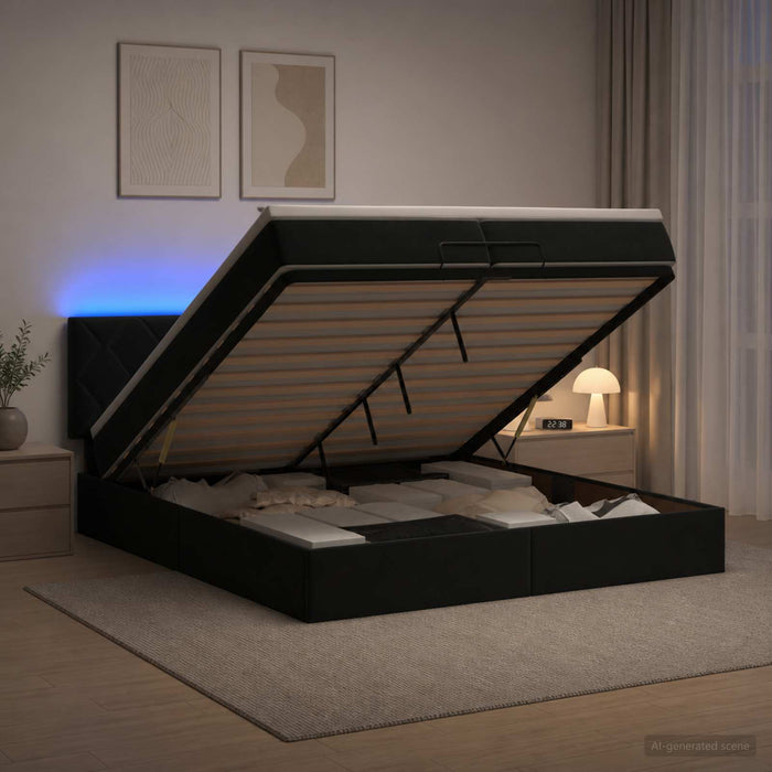 Pat Ottoman cu Saltea și LED Negru 200 x 200 cm Catifea WALTI