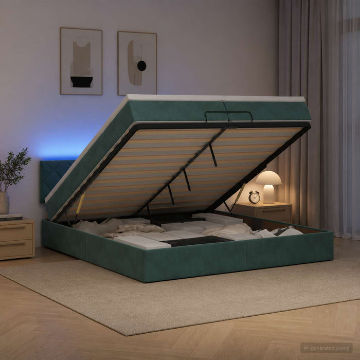 Pat Ottoman cu Saltea și LED Verde închis 200 x 200 cm Catifea - WALTI WALTI