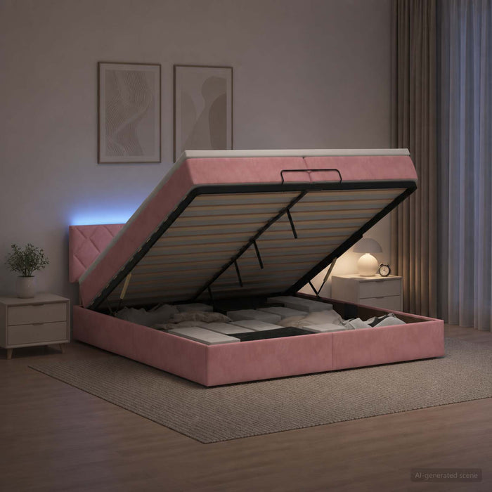Pat Ottoman cu Saltea și LED Roz 200 x 200 cm Catifea WALTI
