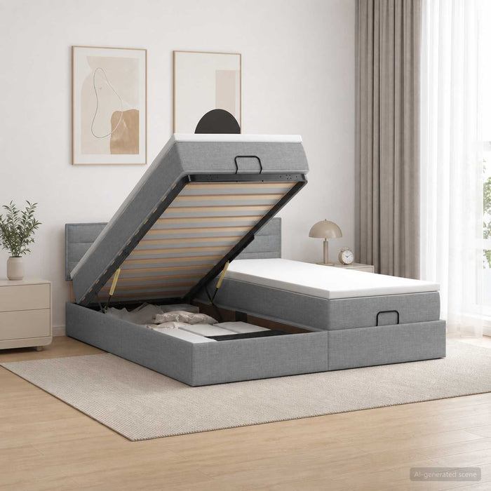 Pat Ottoman cu Saltea și LED Gri deschis 180 x 200 cm Țesătură - WALTI WALTI