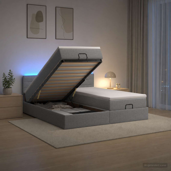 Pat Ottoman cu Saltea și LED Gri deschis 180 x 200 cm Țesătură - WALTI WALTI