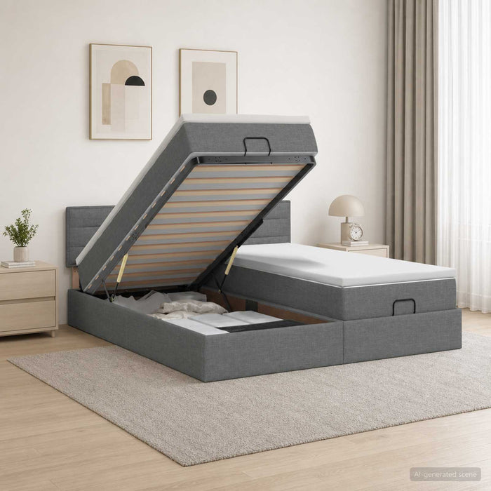 Pat Ottoman cu Saltea și LED Gri închis 180 x 200 cm Țesătură - WALTI WALTI