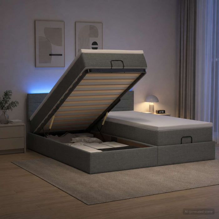 Pat Ottoman cu Saltea și LED Gri închis 180 x 200 cm Țesătură - WALTI WALTI