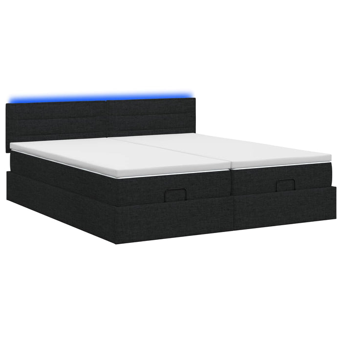 Pat Ottoman cu Saltea și LED Negru 180 x 200 cm Țesătură WALTI