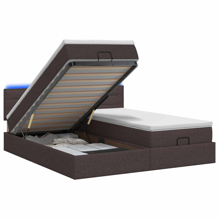 Pat Ottoman cu Saltea și LED Maro închis 180 x 200 cm Țesătură WALTI