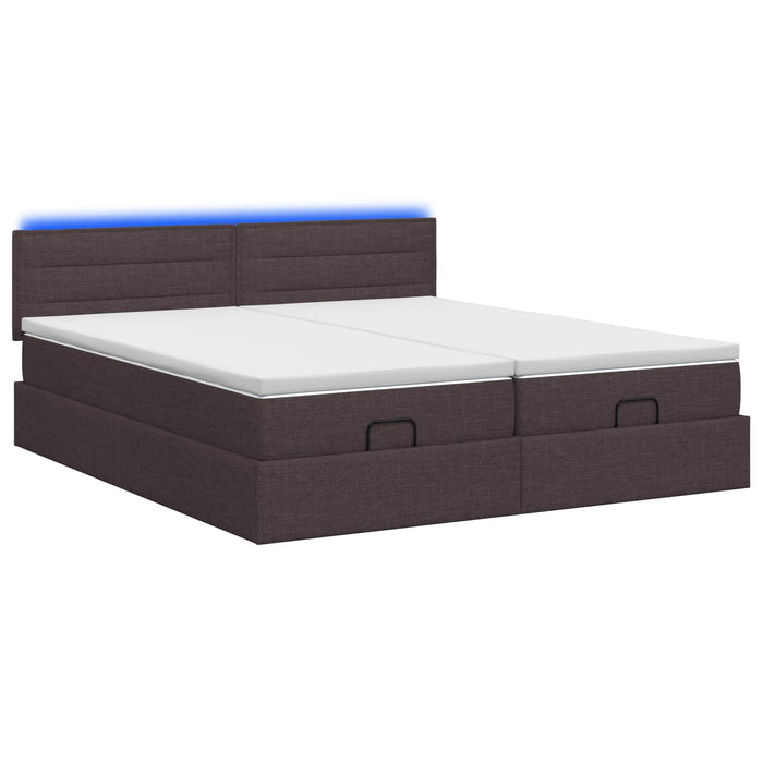 Pat Ottoman cu Saltea și LED Maro închis 180 x 200 cm Țesătură WALTI