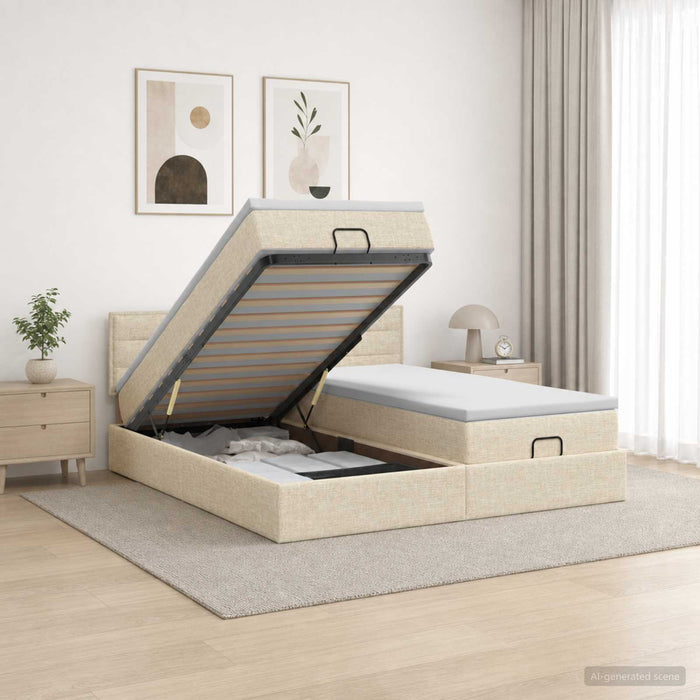 Pat Ottoman cu Saltea și LED Crem 200 x 200 cm Țesătură WALTI