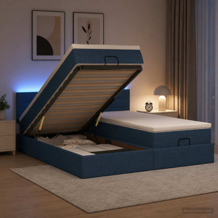 Pat Ottoman cu Saltea și LED albastru 200 x 200 cm Țesătură - WALTI WALTI