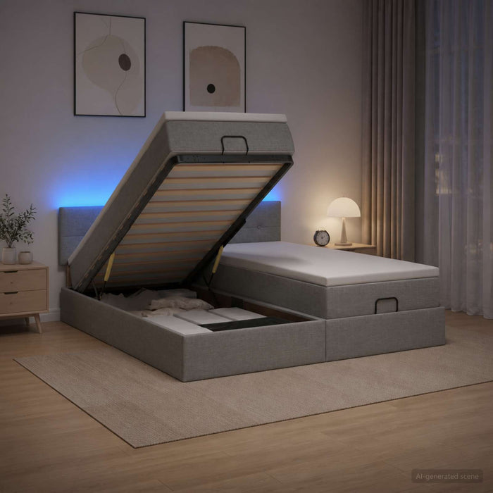 Pat Ottoman cu Saltea și LED Gri deschis 200 x 200 cm Țesătură WALTI