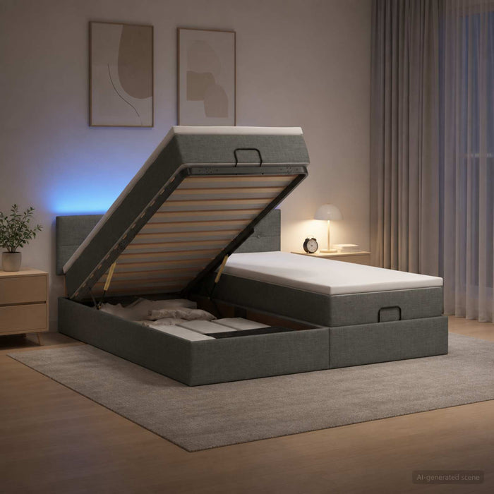Pat Ottoman cu Saltea și LED Gri închis 200 x 200 cm Țesătură - WALTI WALTI