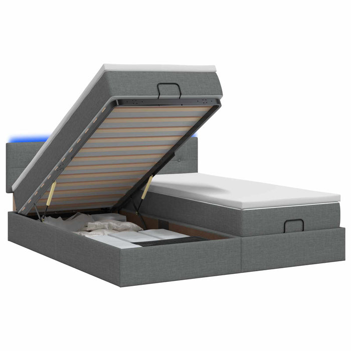 Pat Ottoman cu Saltea și LED Gri închis 180 x 200 cm Țesătură WALTI
