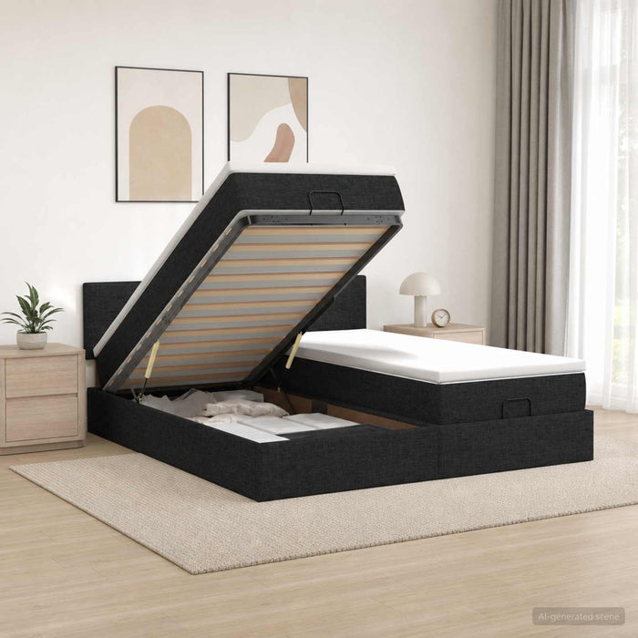Pat ottoman cu saltea 2 buc. Negru 200 x 200 cm Țesătură WALTI