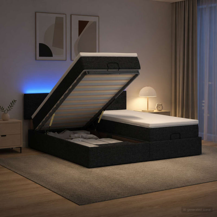 Pat Ottoman cu Saltea și LED Negru 200 x 200 cm Țesătură - WALTI WALTI