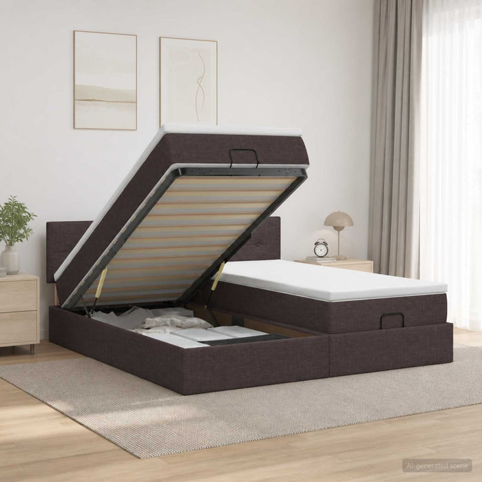 Pat Ottoman cu Saltea și LED Maro închis 200 x 200 cm Țesătură - WALTI WALTI