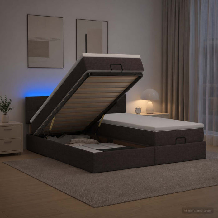 Pat Ottoman cu Saltea și LED Maro închis 200 x 200 cm Țesătură - WALTI WALTI