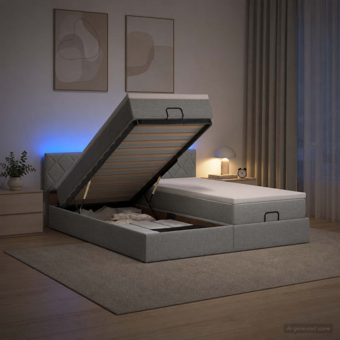 Pat Ottoman cu Saltea și LED Gri deschis 160 x 200 cm Țesătură WALTI
