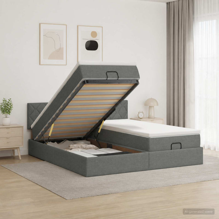 Pat ottoman cu saltea cu headboard 2 buc. Gri închis Țesătură WALTI