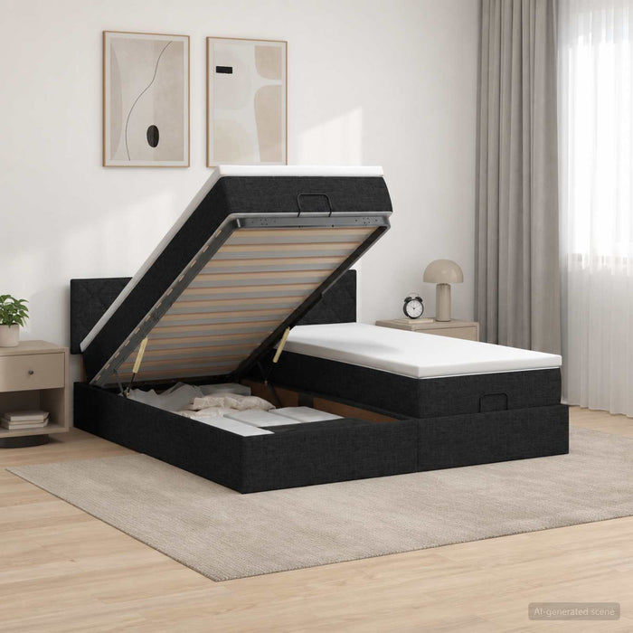 Pat ottoman cu saltea cu headboard 2 buc. Negru Țesătură - WALTI WALTI