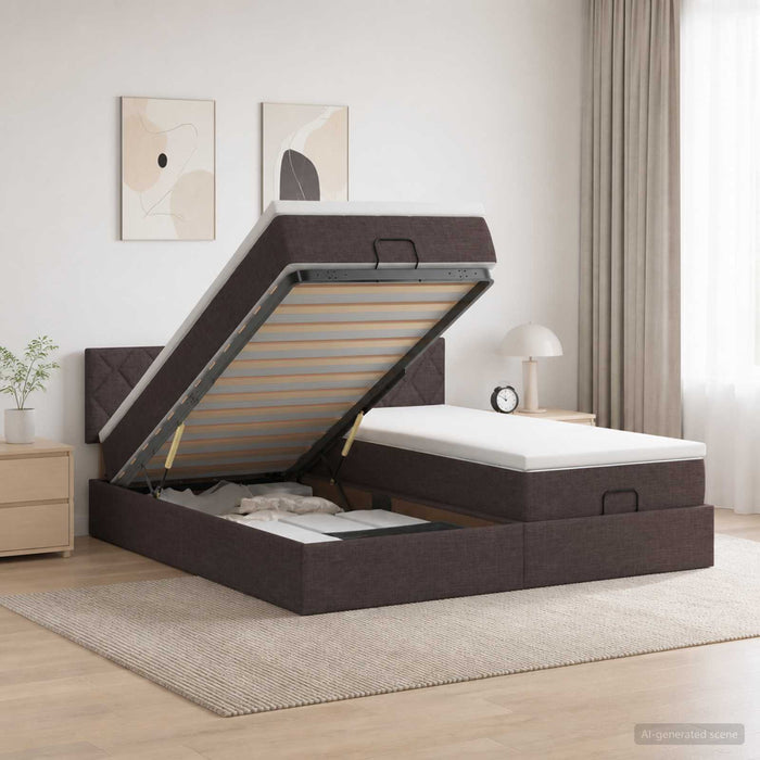 Pat Ottoman cu Saltea și LED Maro închis 200 x 200 cm Țesătură WALTI