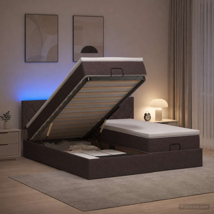 Pat Ottoman cu Saltea și LED Maro închis 200 x 200 cm Țesătură WALTI