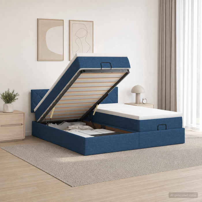 Pat Ottoman cu Saltea și LED albastru 160 x 200 cm Țesătură WALTI