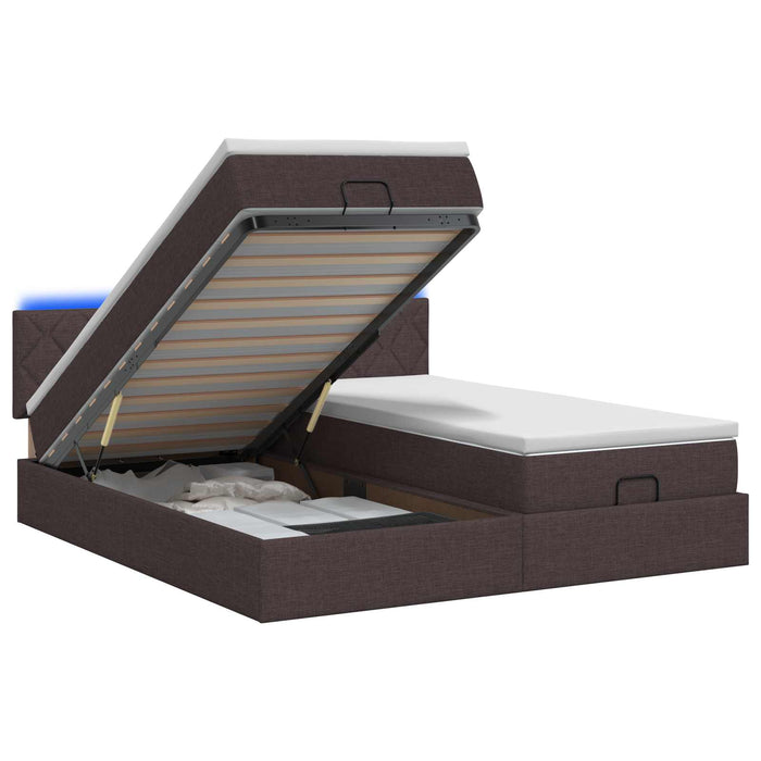 Pat Ottoman cu Saltea și LED Maro închis 200 x 200 cm Țesătură WALTI