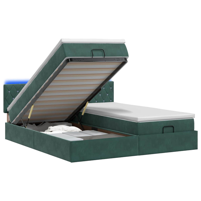 Pat Ottoman cu Saltea și LED Verde închis 160 x 200 cm Catifea WALTI