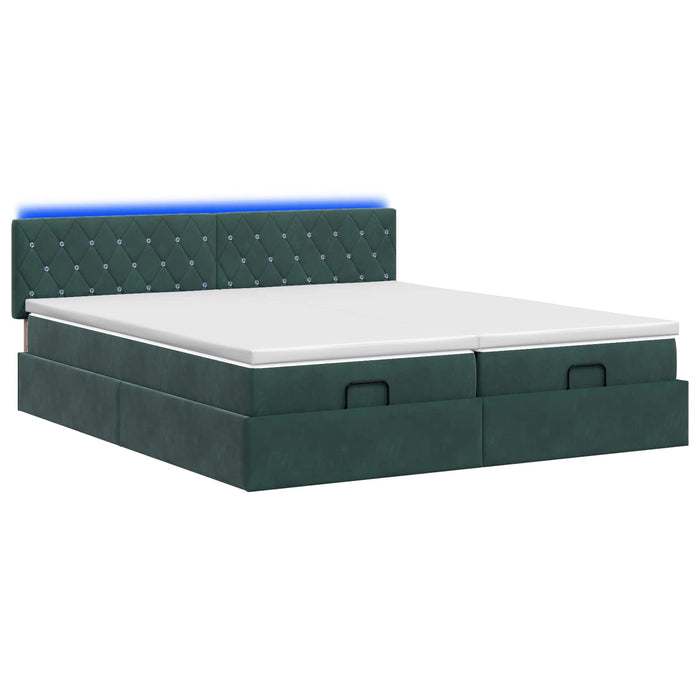 Pat Ottoman cu Saltea și LED Verde închis 160 x 200 cm Catifea WALTI