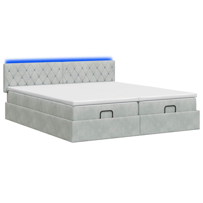 Pat Ottoman cu Saltea și LED Gri deschis 180 x 200 cm Catifea - WALTI WALTI