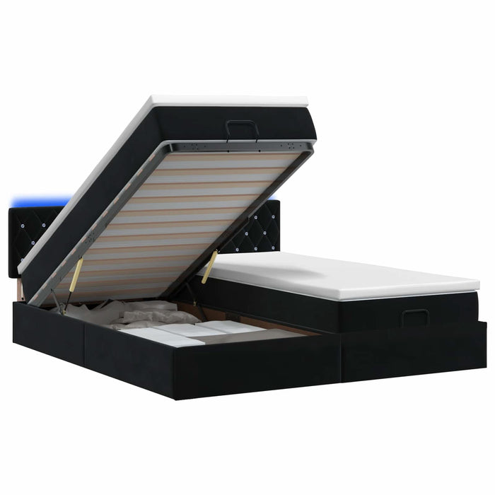 Pat Ottoman cu Saltea și LED Negru 180 x 200 cm Catifea WALTI