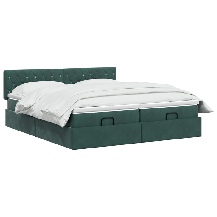 Pat Ottoman cu Saltea și LED Verde închis 180 x 200 cm Catifea - WALTI WALTI