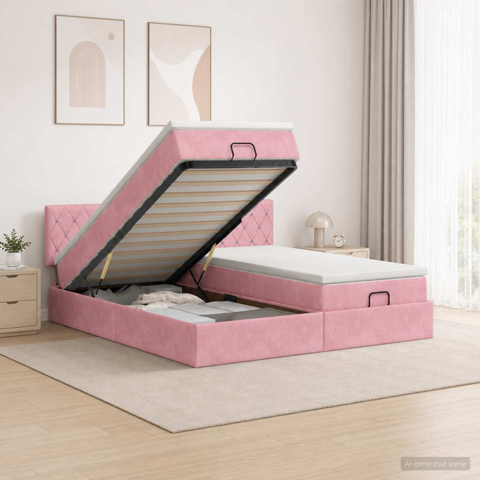 Pat Ottoman cu Saltea și LED Roz 180 x 200 cm Catifea - WALTI WALTI