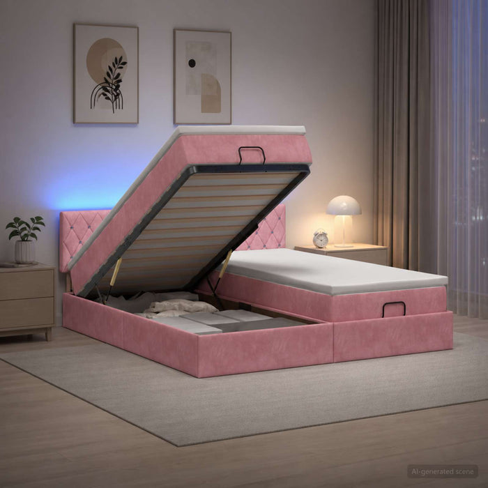 Pat Ottoman cu Saltea și LED Roz 160 x 200 cm Catifea - WALTI WALTI