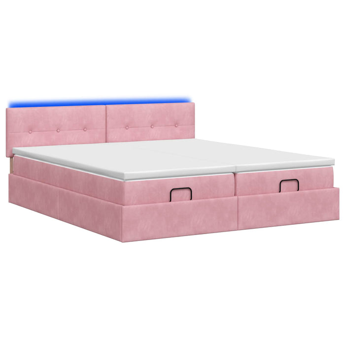 Pat Ottoman cu Saltea și LED Roz 160 x 200 cm Catifea WALTI