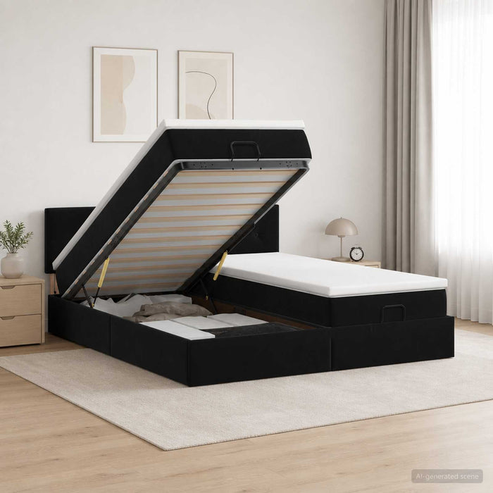 Pat Ottoman cu Saltea și LED Negru 160 x 200 cm Catifea - WALTI WALTI