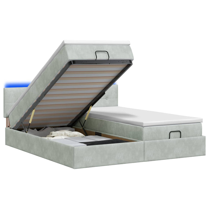 Pat Ottoman cu Saltea și LED Gri deschis 200 x 200 cm Catifea WALTI