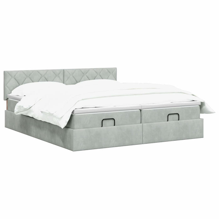 Pat Ottoman cu Saltea și LED Gri deschis 160 x 200 cm Catifea - WALTI WALTI
