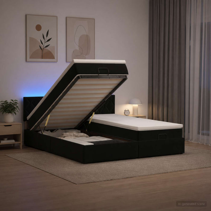 Pat Ottoman cu Saltea și LED Negru 200 x 200 cm Catifea WALTI
