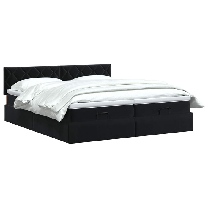 Pat Ottoman cu Saltea și LED Negru 180 x 200 cm Catifea WALTI