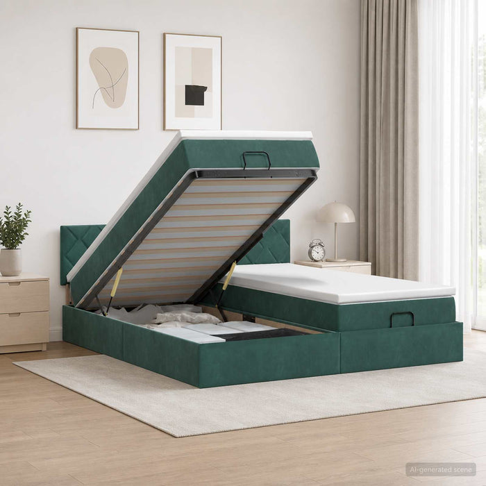 Pat Ottoman cu Saltea și LED Verde închis 180 x 200 cm Catifea WALTI
