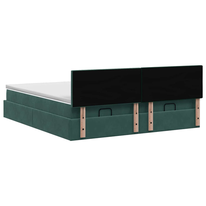 Pat Ottoman cu Saltea și LED Verde închis 180 x 200 cm Catifea WALTI