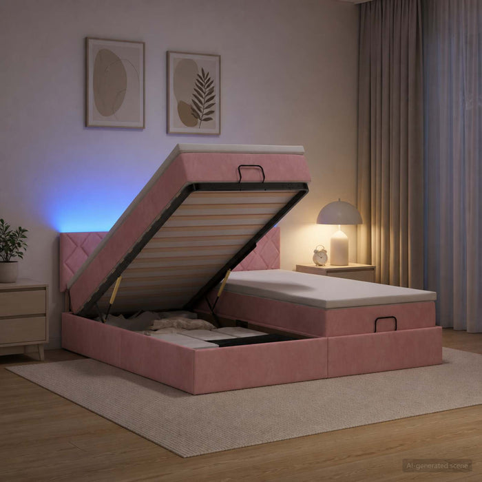 Pat Ottoman cu Saltea și LED Roz 200 x 200 cm Catifea WALTI