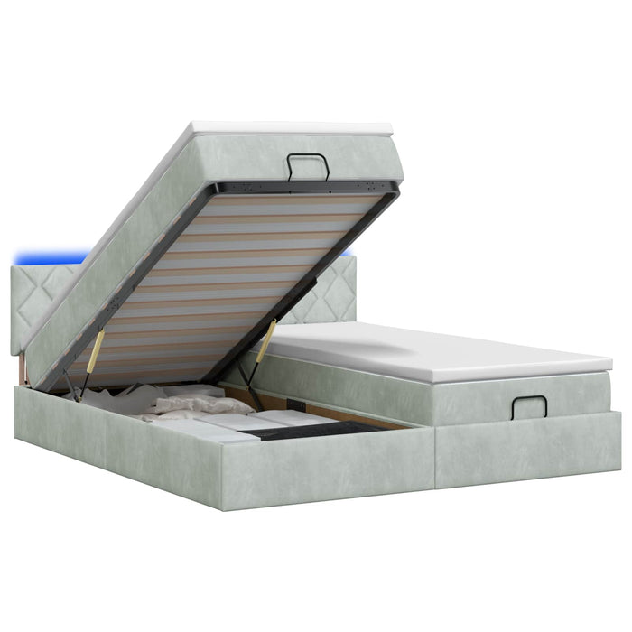 Pat Ottoman cu Saltea și LED Gri deschis 200 x 200 cm Catifea WALTI